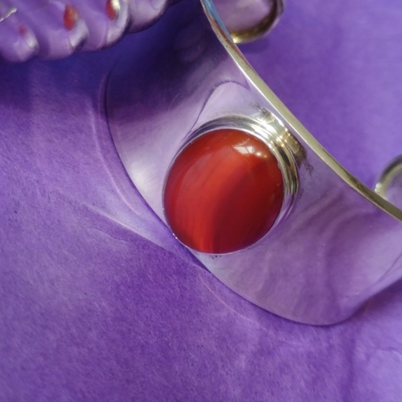 Carnelian Heavy Sterling Silver Bangle - Picture 12 of 12